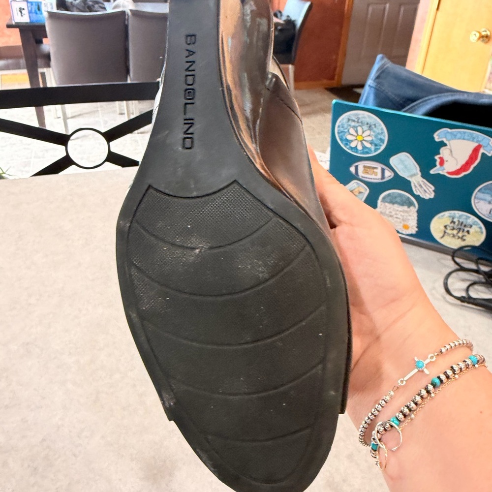 Bandolino Black Peep-Toe Slingback Wedge Mules - Picture 3 of 5